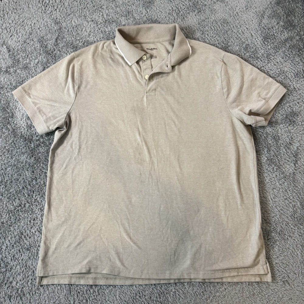 Goodfellow Mens Every Wear Polo Shirt XL Tan Pique Knit Short Sleeve
